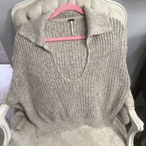 Free people collared cropped knit sweater